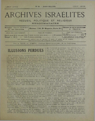 Archives israélites de France. Vol.79 N°19 (09 mai 1918)